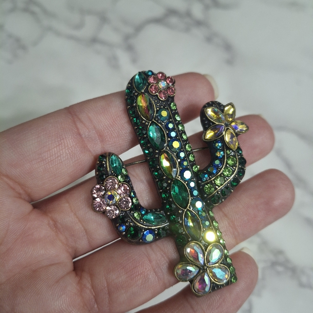 Colorful Rhinestone Cactus Brooch - Picture 5 of 6